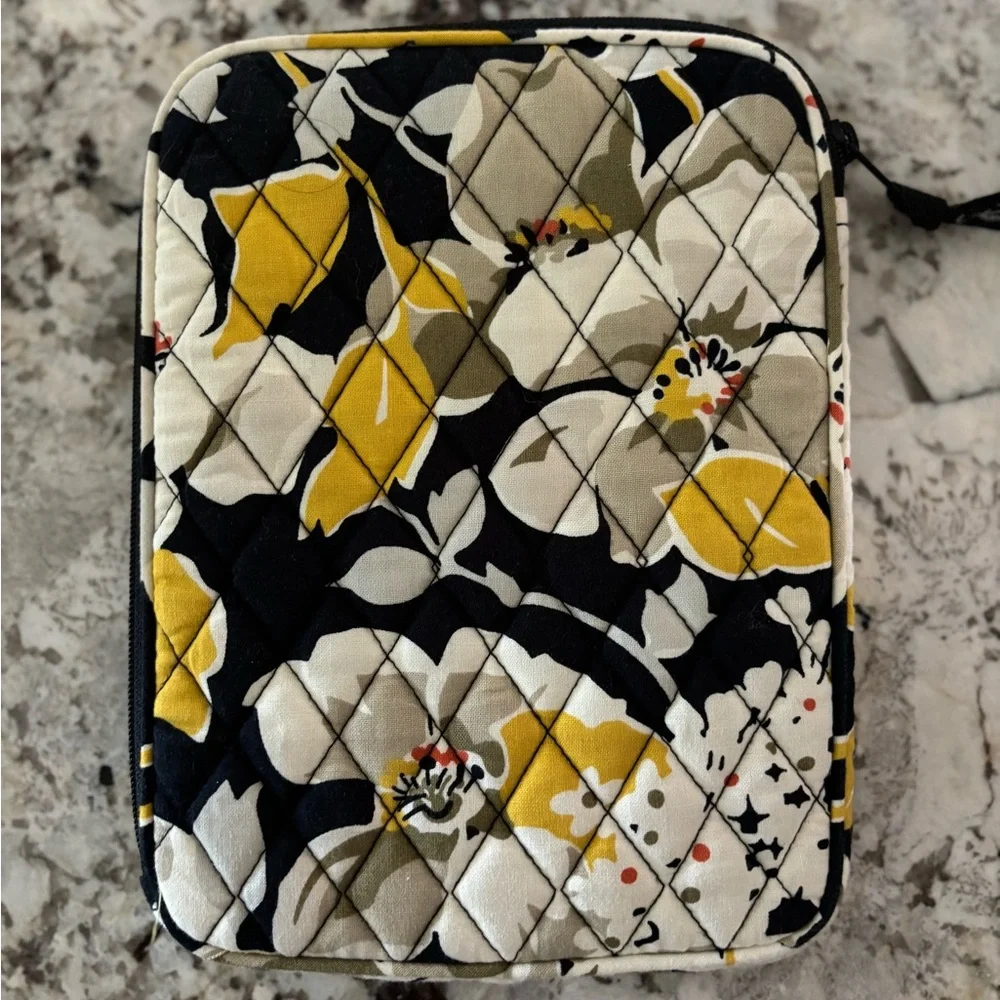Vera Bradley Mini Tablet Zippered Sleeve; yellow, black, and white floral